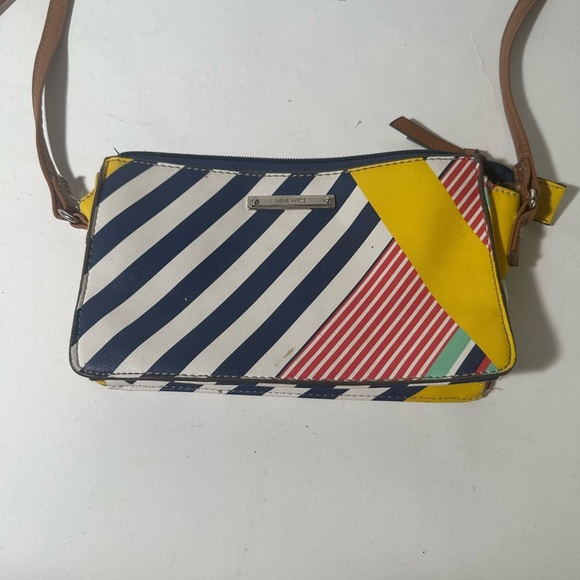 Blue and Yellow Artistic Crossbody Bag with Geometric Design - Picture 2 of 6